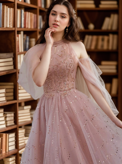 Dress A-Line/Princess Homecoming Dress Halter Knee-Length Appliques Sequins