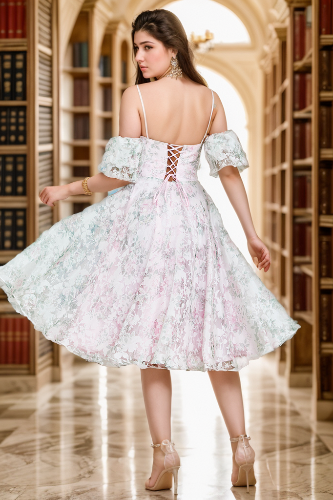 Ball Gown Cap Sleeve Spaghetti Straps Knee-Length Cocktail Homecoming Party Dress