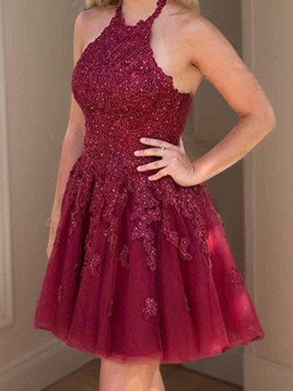 Dress A-line Sleeveless Tulle Beading Short/Mini Party Cocktail Dress