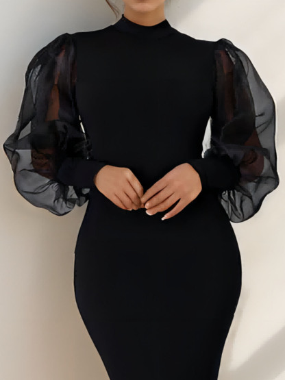 Dress Sheath/Column Sexy Black Cocktail Dress with Splicing Pure Color