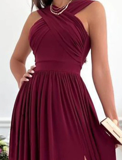 Dress A-Line High Split Bridesmaid Dress Halter Floor Length with Ruched