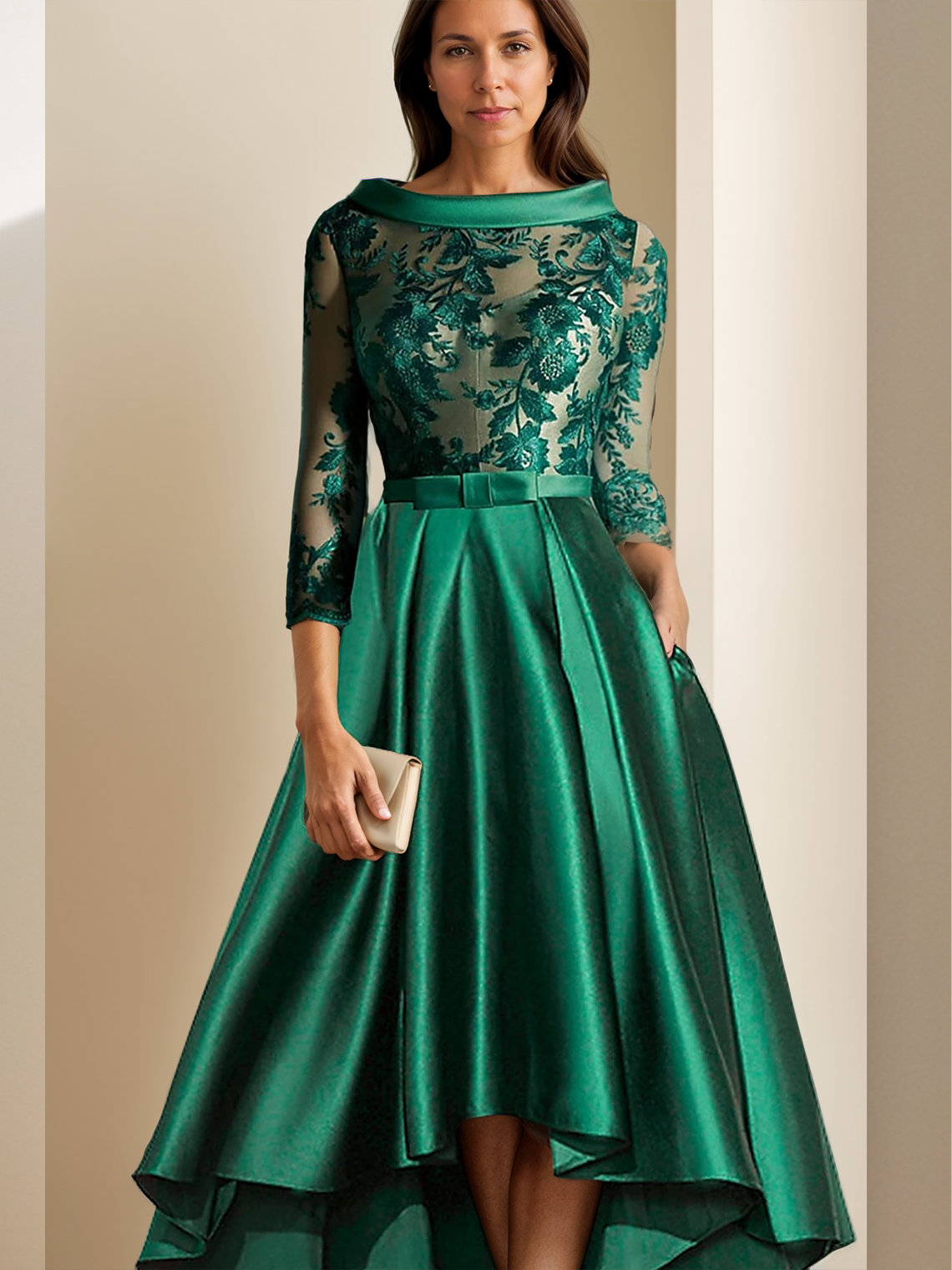 A-Line High Low Elegant Asymmetrical  Wedding Guest Dress