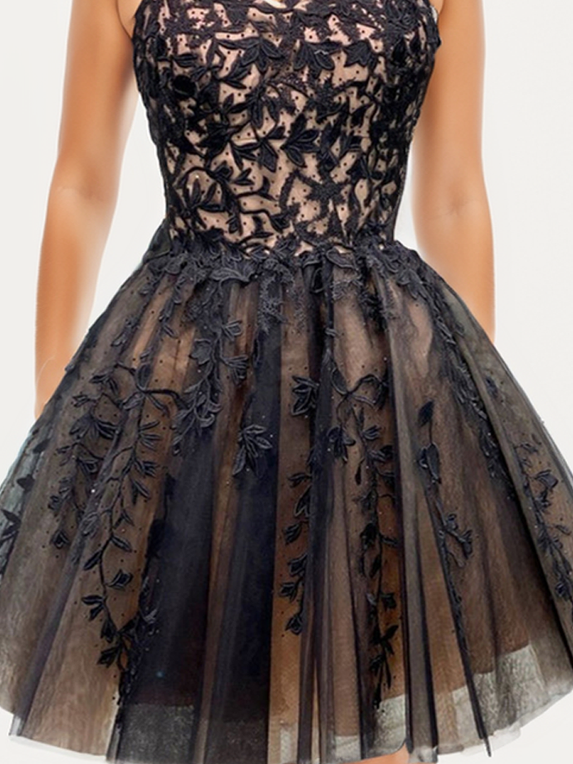 A-line Sleeveless Lace Tulle Short/Mini Homecoming Dress With Beading