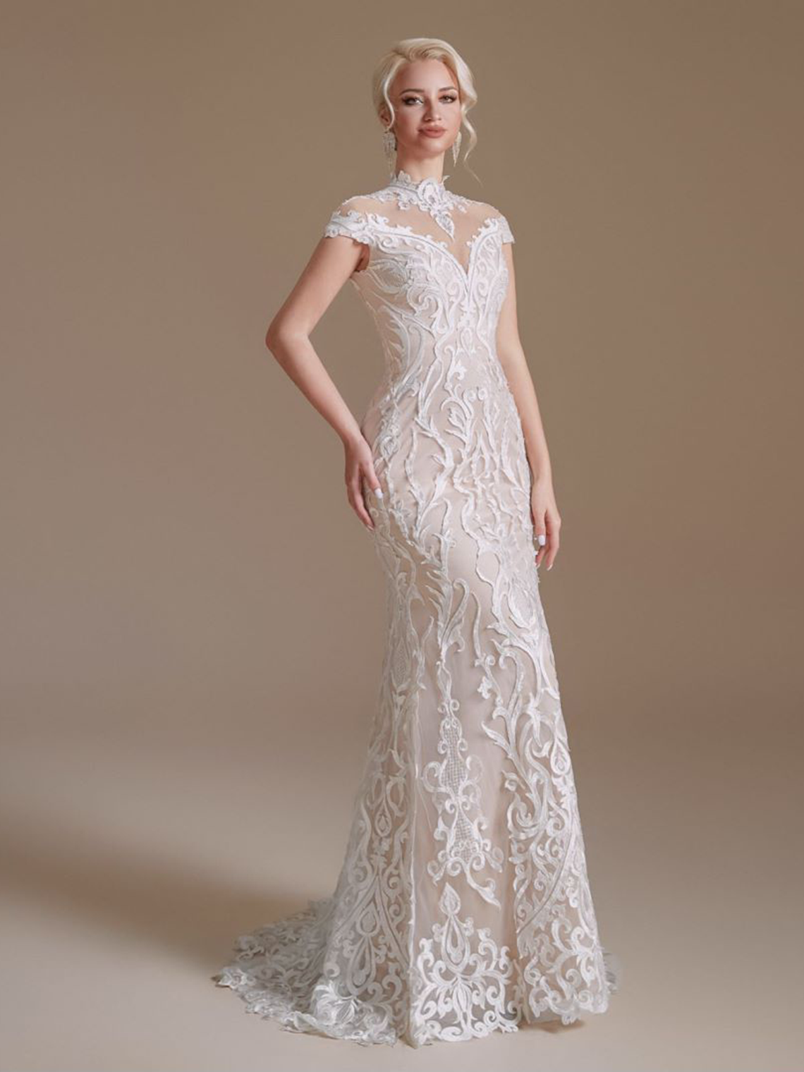Trumpet/Mermaid High Neck Sweep/BrushTrain Wedding Dresses