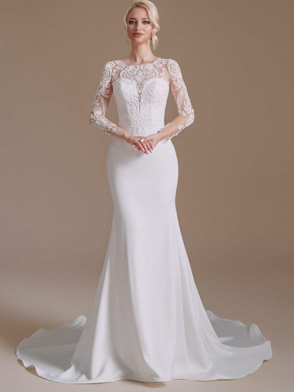 Trumpet/Mermaid Long Sleeve Sweep/BrushTrain Elegant Wedding Dresses