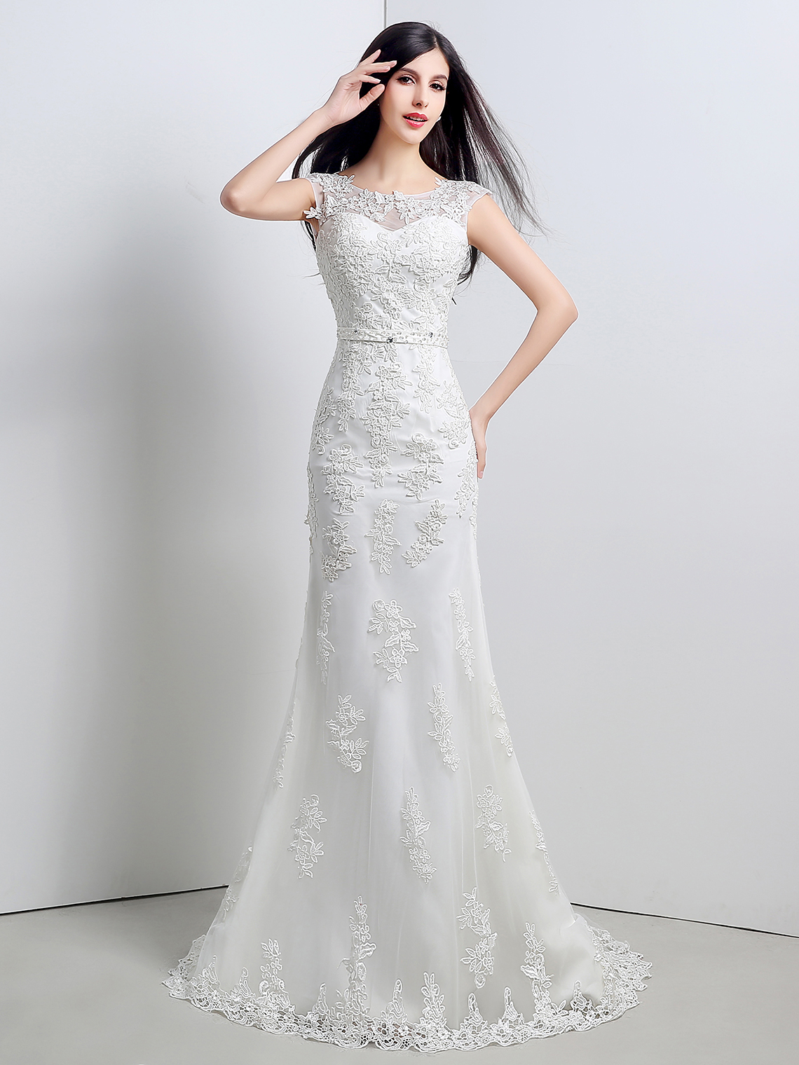 Mermaid/Trumpet Elegant Wedding Dress Illusion Neck Lace with Bow knot