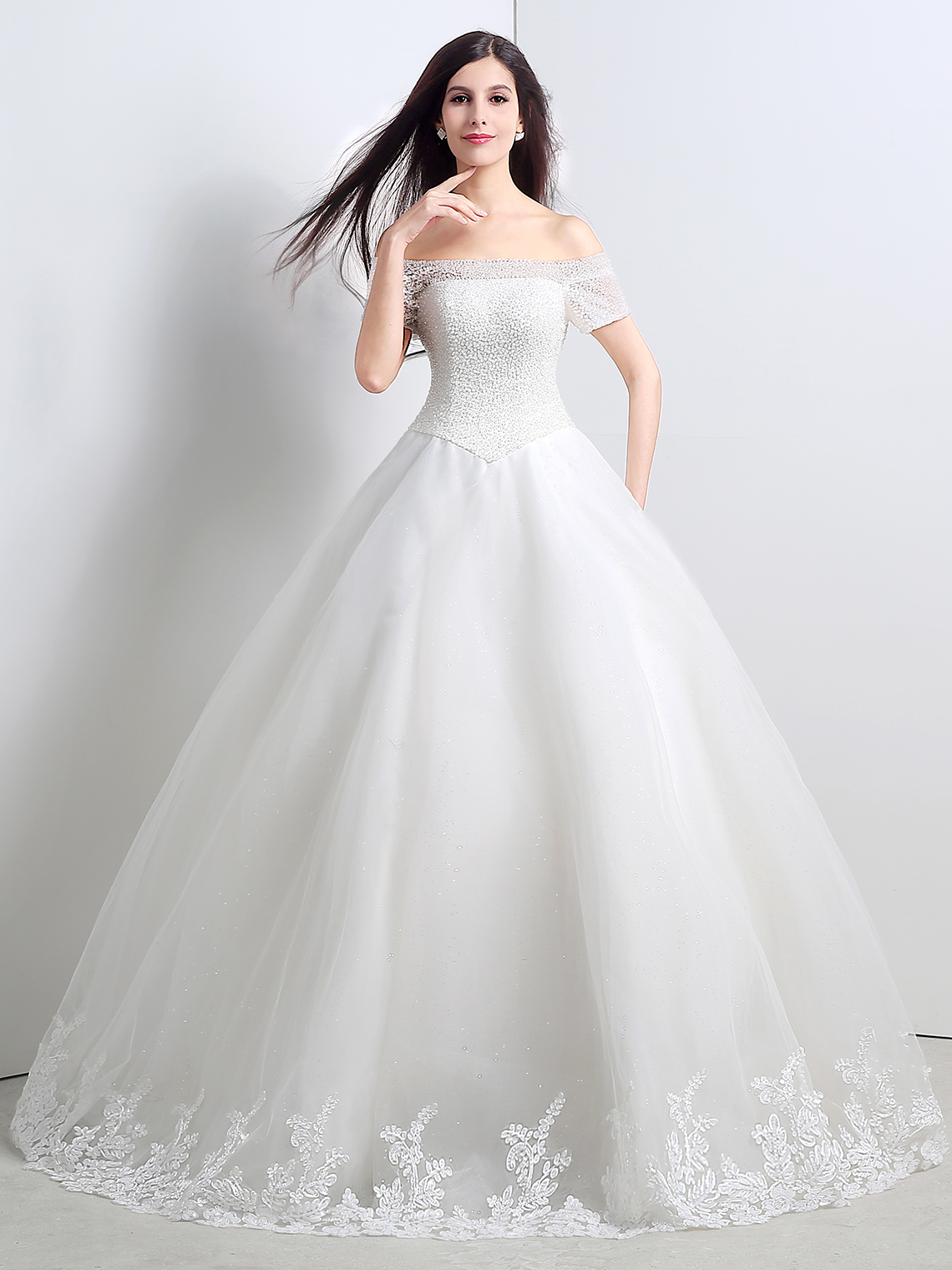 Ball Gown Sexy Formal Wedding Dress Tulle Appliques with Beading
