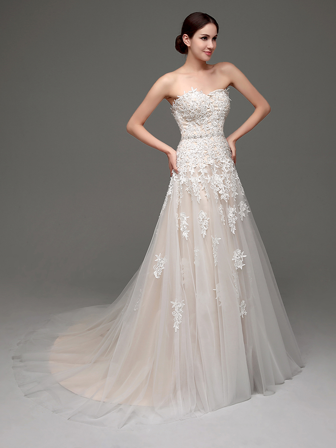 A-Line/Princess Sexy Wedding Dresses Tulle Lace Appliques with Beading