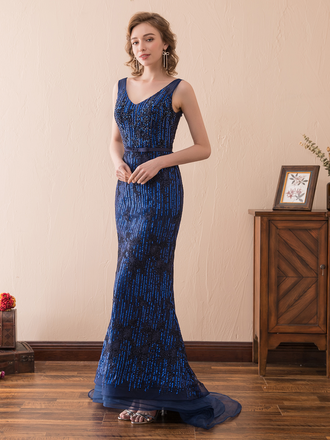 Mermaid/Trumpet Formal Elegant Evening Dress Sequin with Appliques