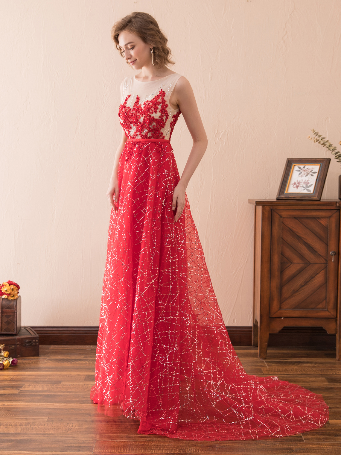 A-Line/Princess Formal Elegant Prom Dress Tulle with Sequin Appliques