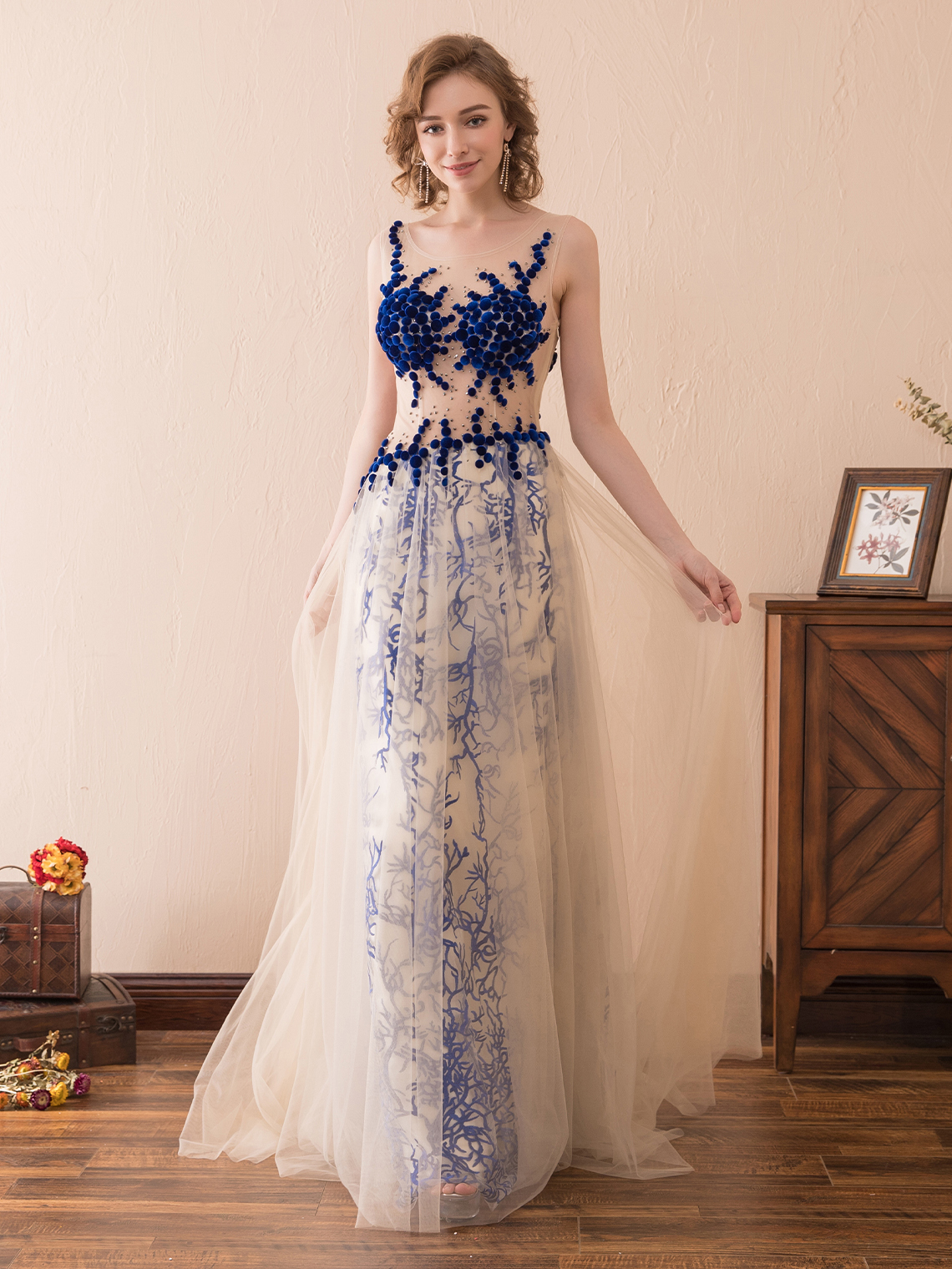 A-Line/Princess Illusion Sexy Prom Gown Tulle with Sequin Appliques