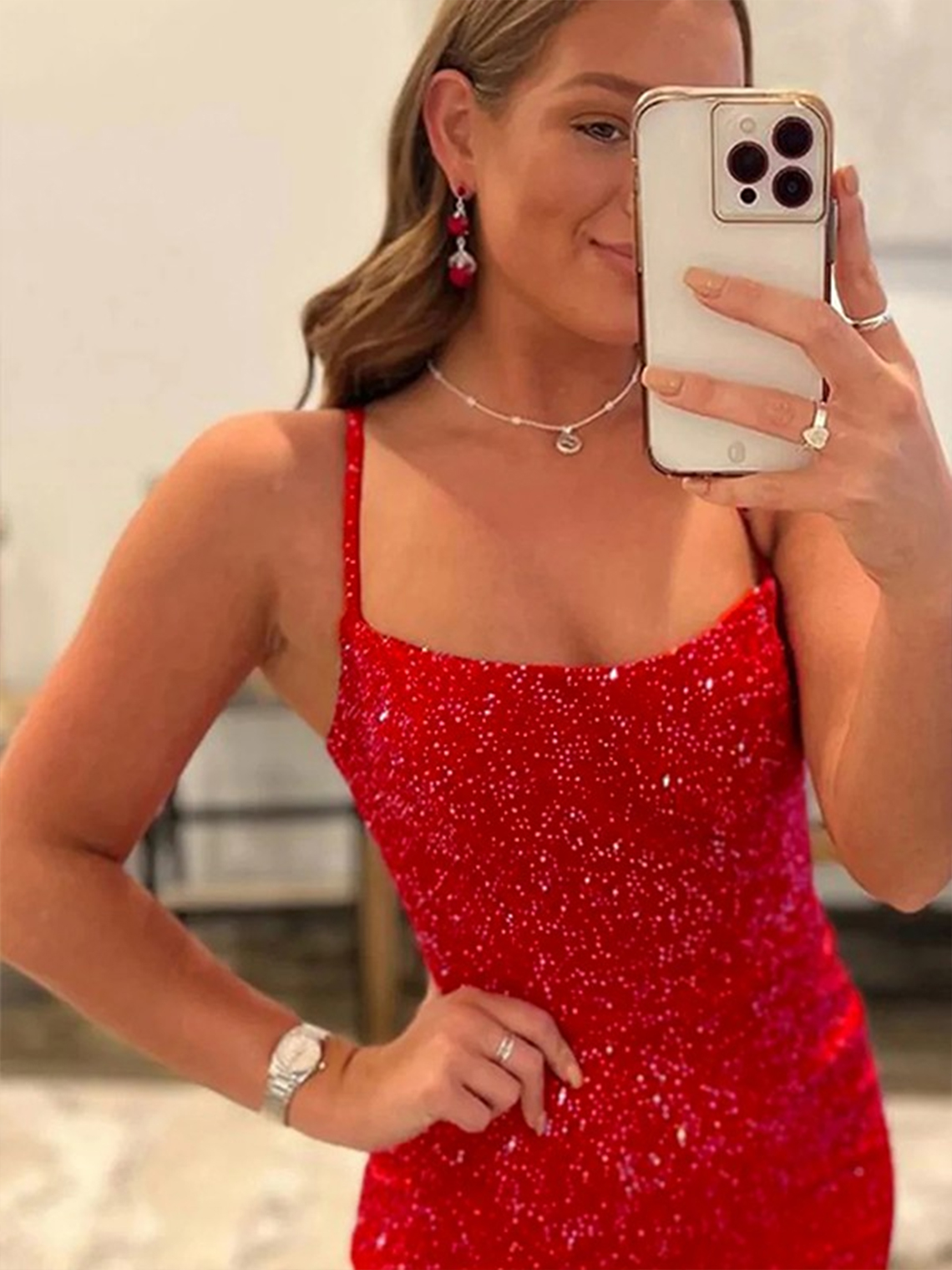 Sheath/Column Spaghetti Straps Sleeveless Party Short/Mini Dresses