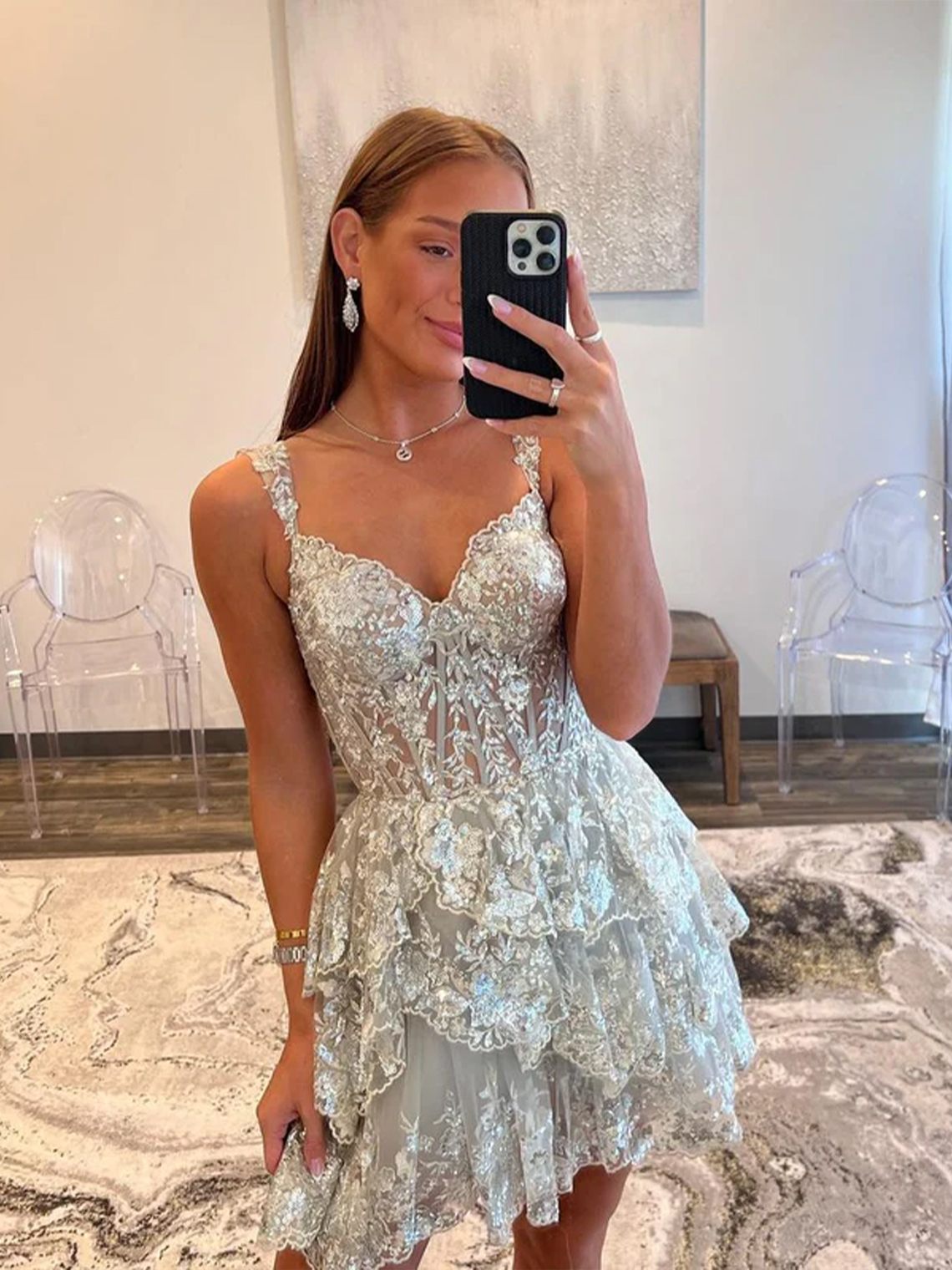A-Line Sweetheart Tiered Short-Mini Homecoming Dress