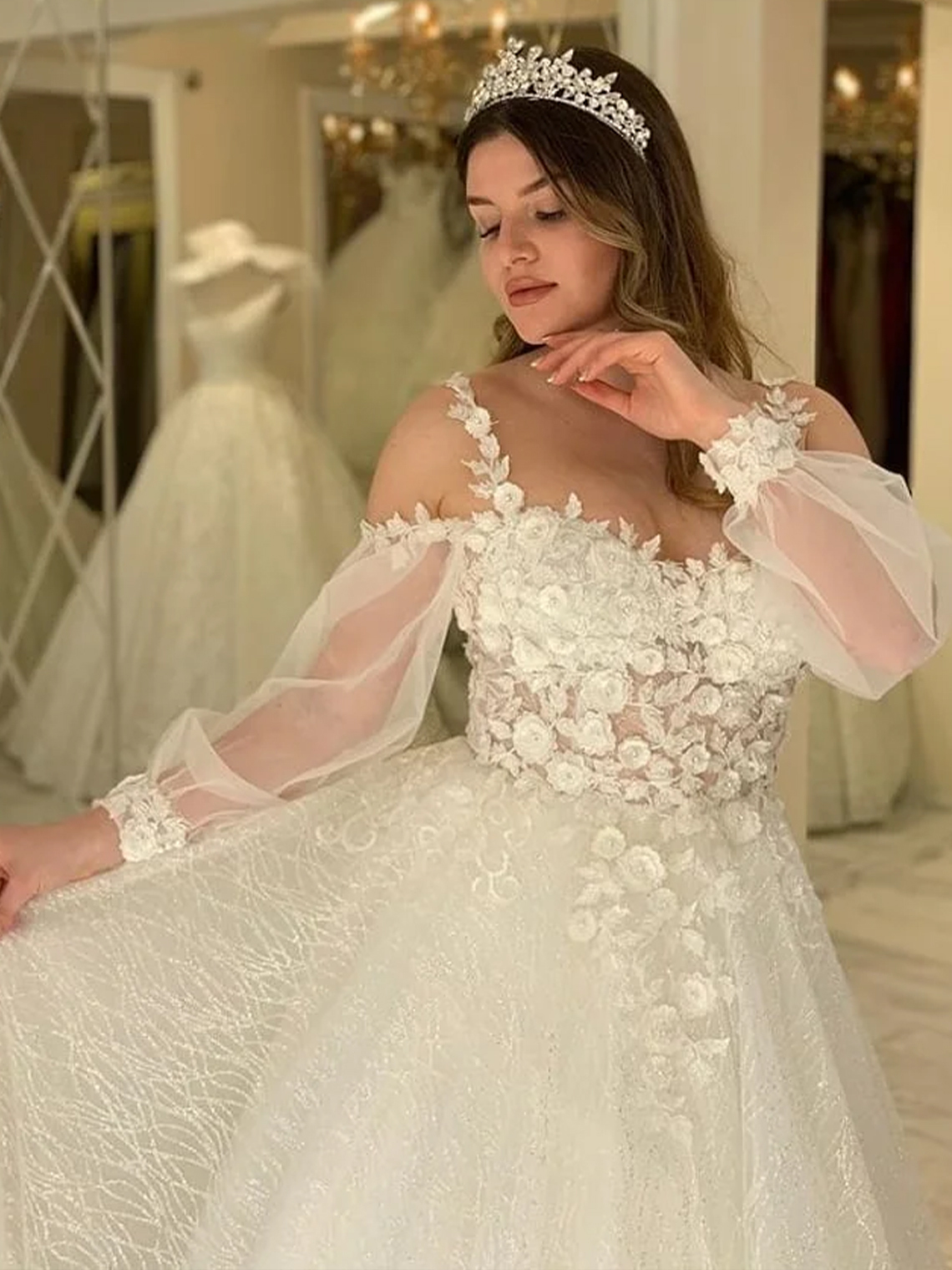 A-line Sweetheart Spaghetti-Straps Long Wedding Dress With Sleeves