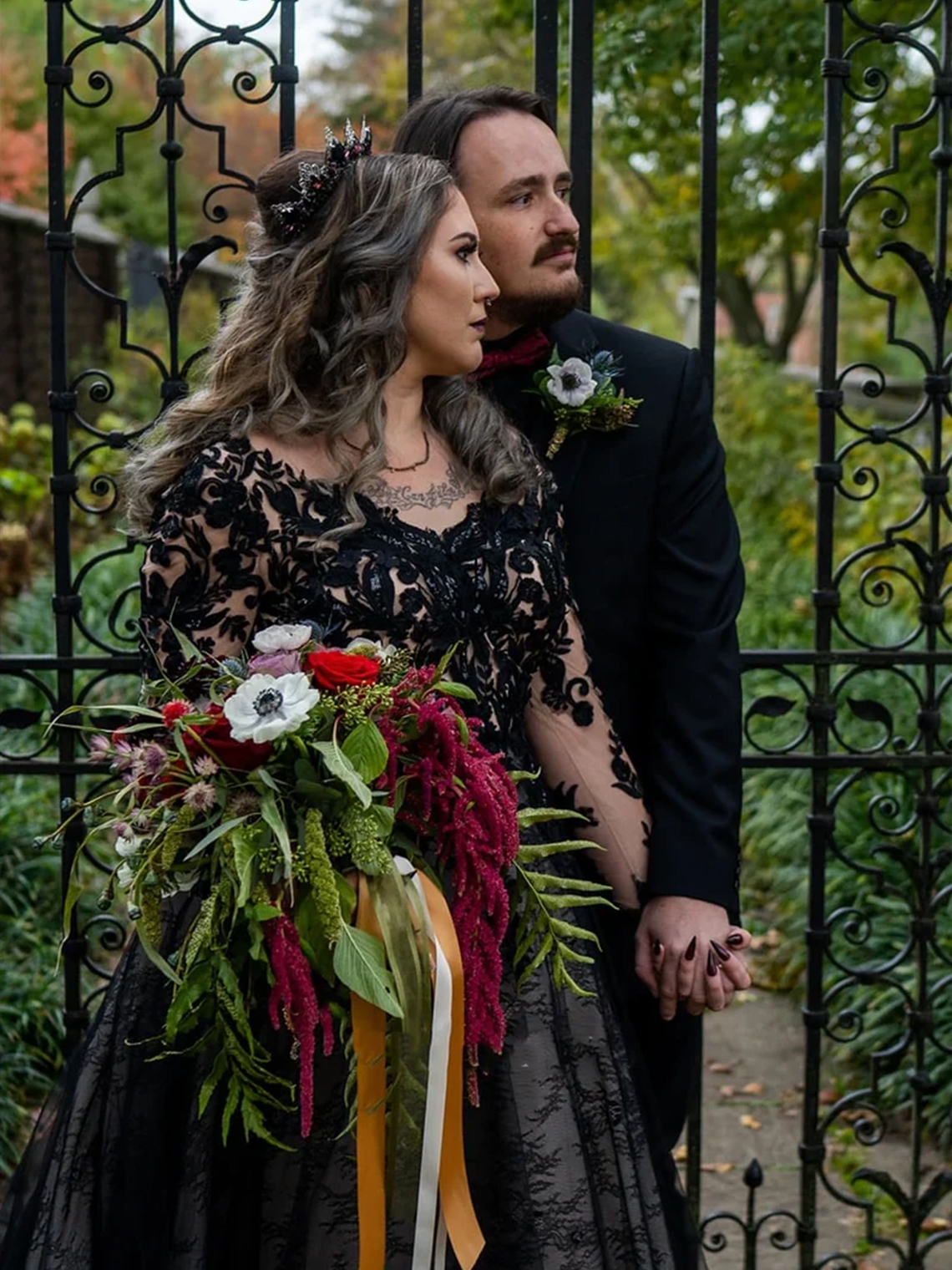 A-Line Modern Gothic Boho Lace Black Wedding Dress Vintage Unique