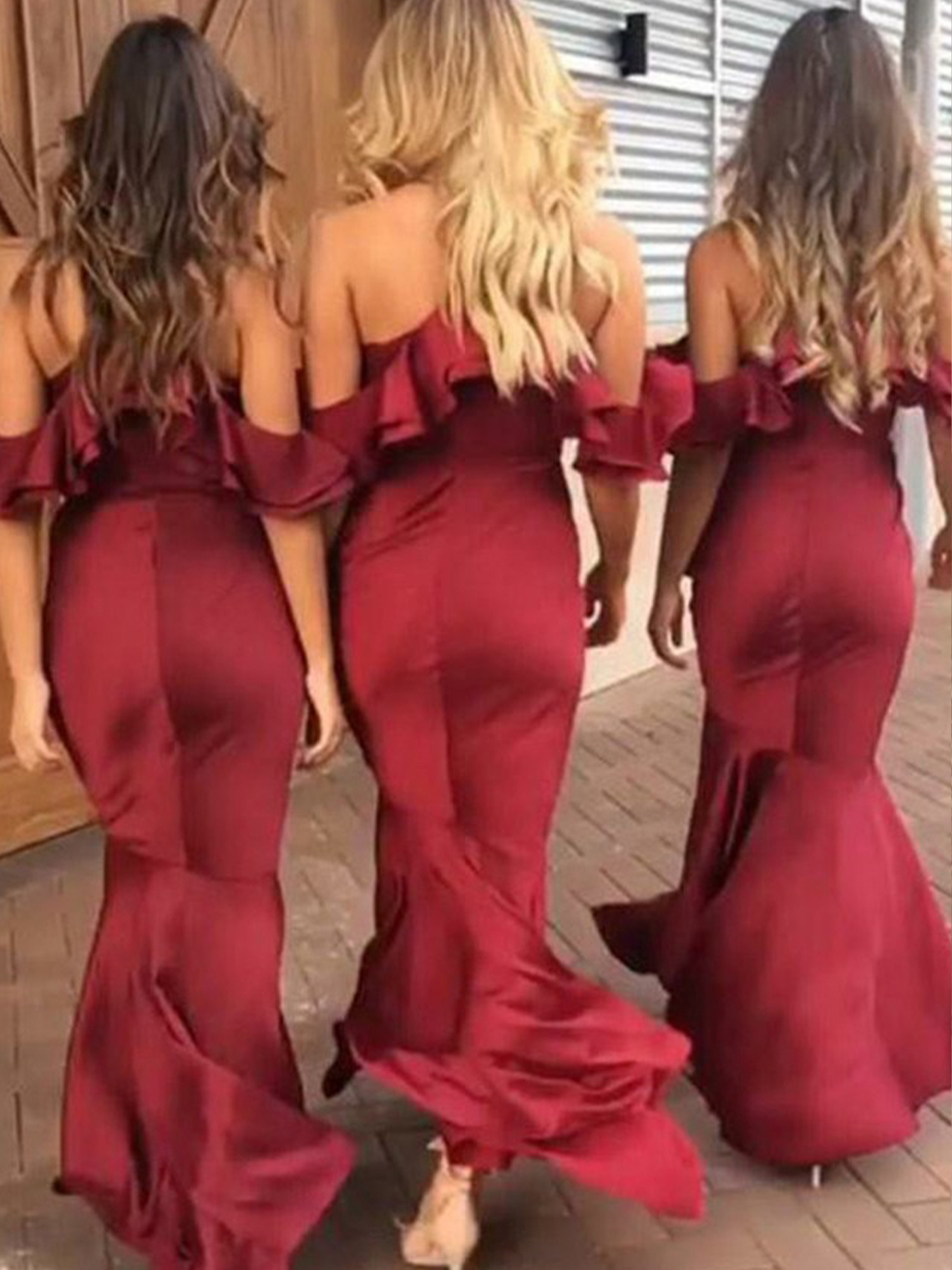 Trumpet/Mermaid V Neck Asymmetrical Bridesmaid Dresses With Ruffles
