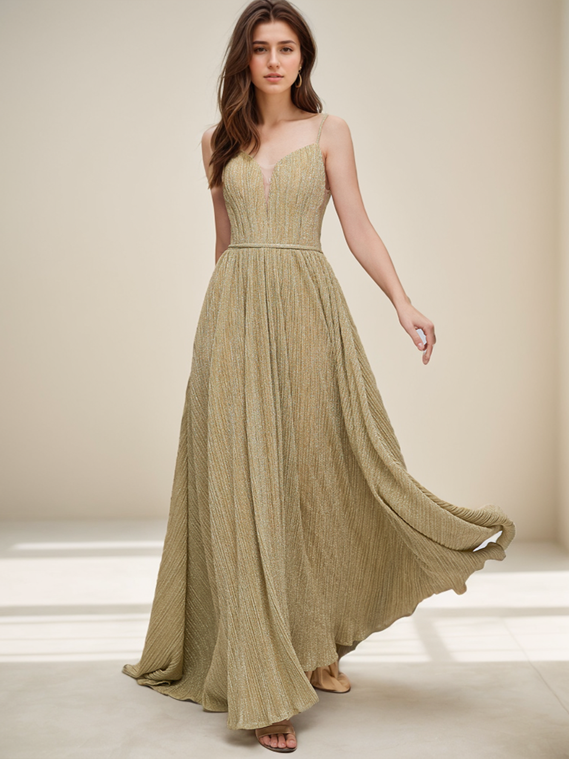 A-Line Evening Gown Beautiful Back Prom Formal Dress Pleats