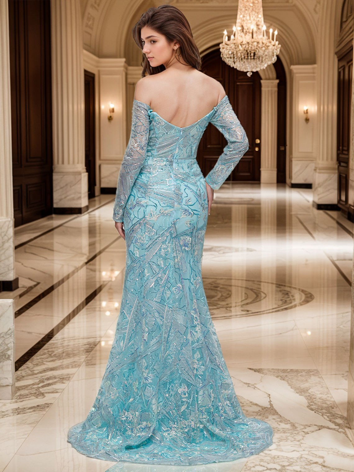 Mermaid/Trumpet Evening Gown Formal Prom Dress Off Shoulder with Slit Sequin