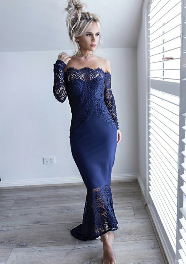 Trumpet/Mermaid Off-the-Shoulder Asymmetrical Lace Bridesmaid Dress