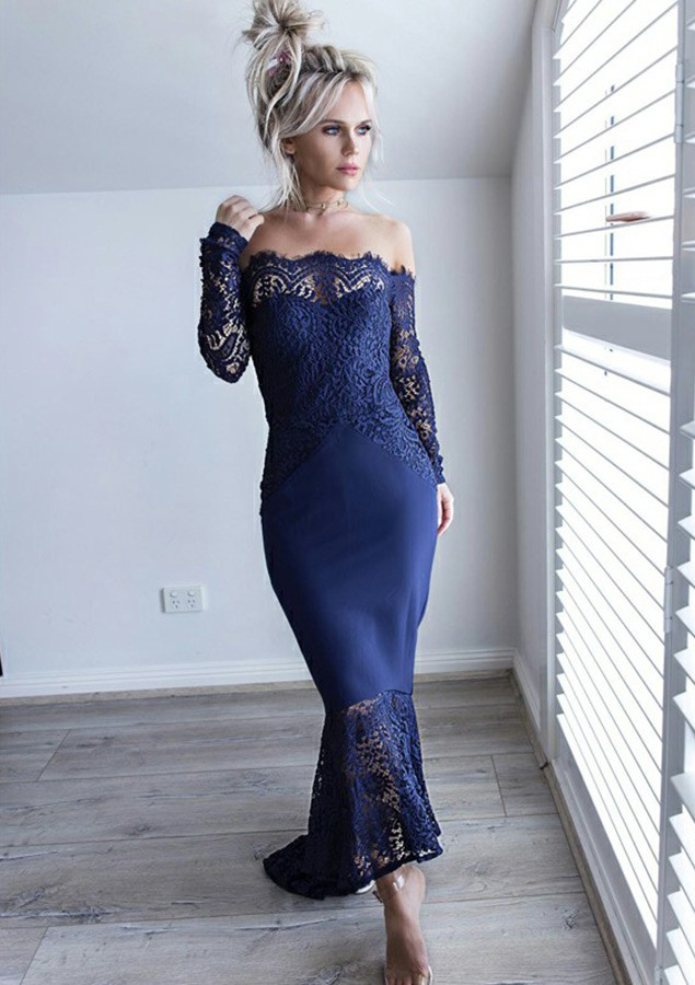 Trumpet/Mermaid Off-the-Shoulder Asymmetrical Lace Bridesmaid Dress