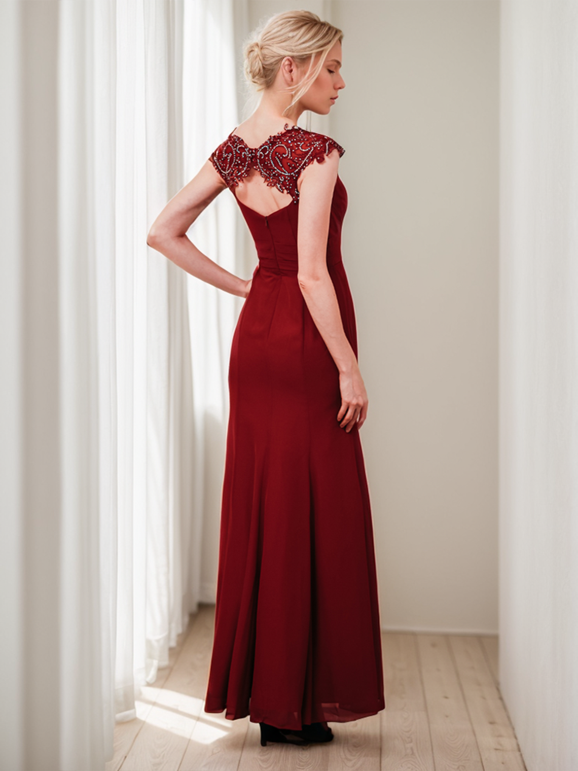 Sheath/Column Formal Wedding Guest Evening Dress Beads Appliques