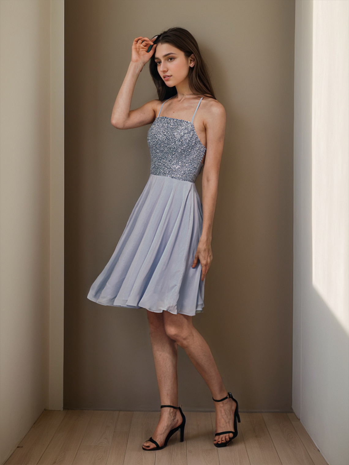 A-Line Cocktail Party Dresses Homecoming Dress Open Back Beaded Glitter