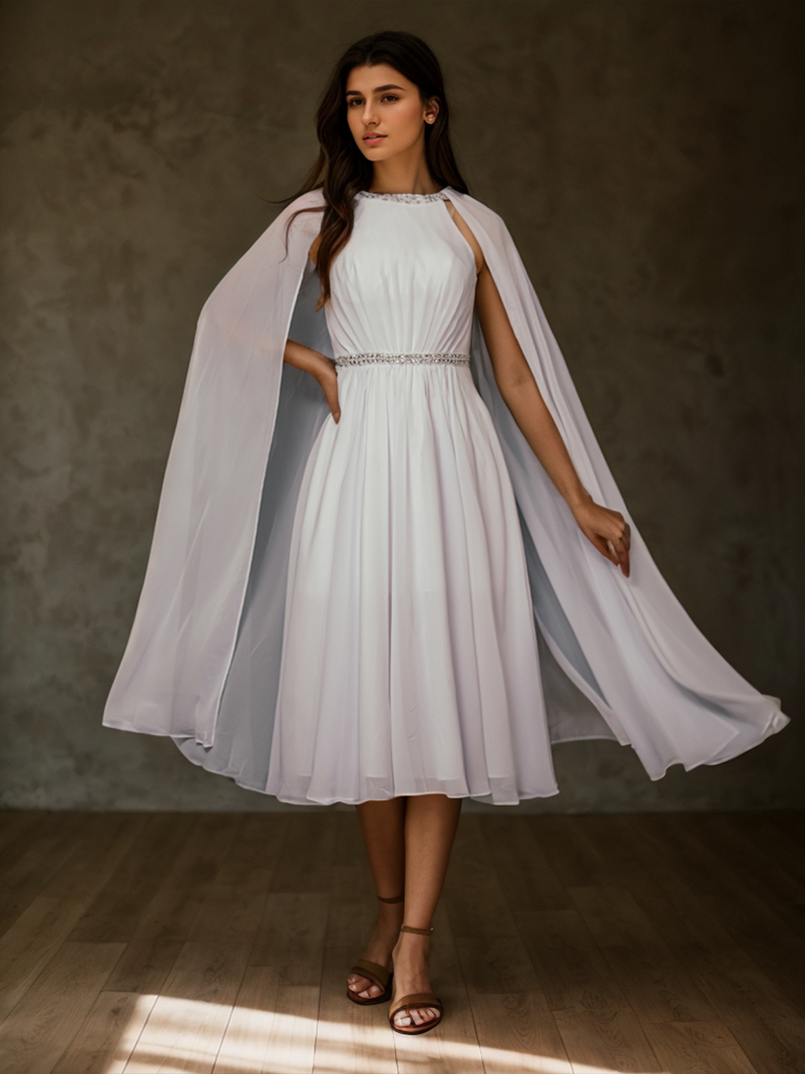 A-Line Wedding Guest Dress Evening Formal Dress Jewel Neck Beading