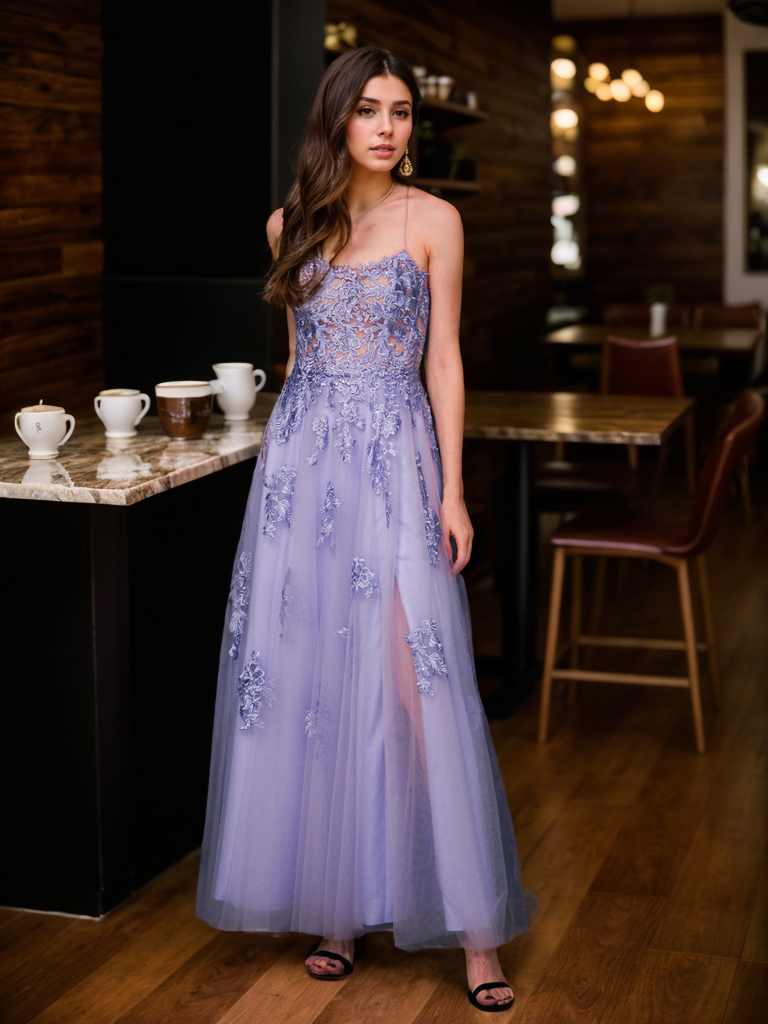 A-Line Evening Gown Quinceanera Prom Dress Slit Appliques Crystals