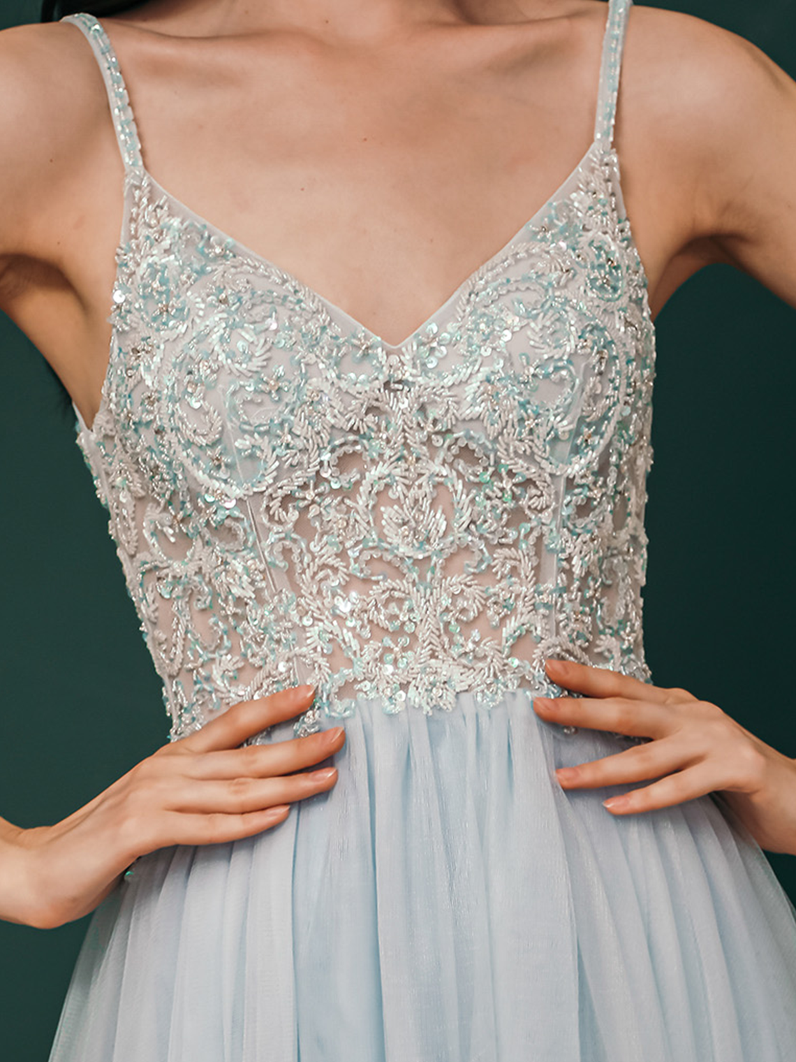 A-line Evening Gown Quinceanera Prom Dress split Sequin Appliques