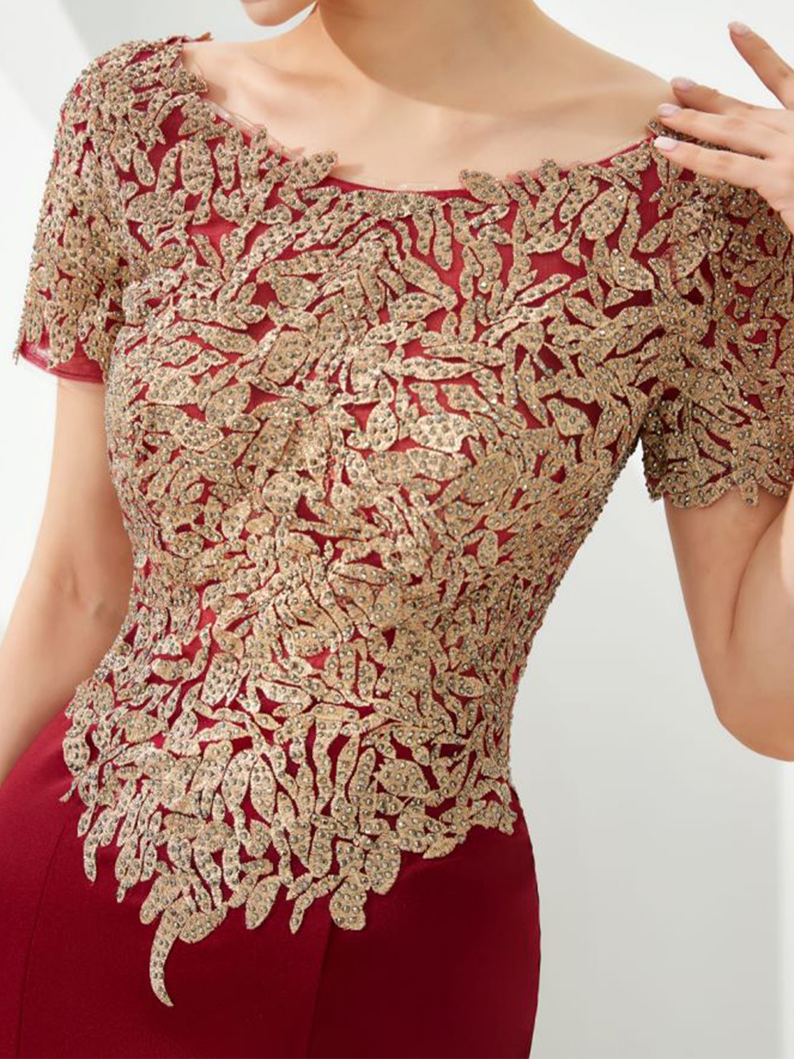 Mermaid/Trumpet Evening Dress Bateau Neck Short Sleeves Prom Dress