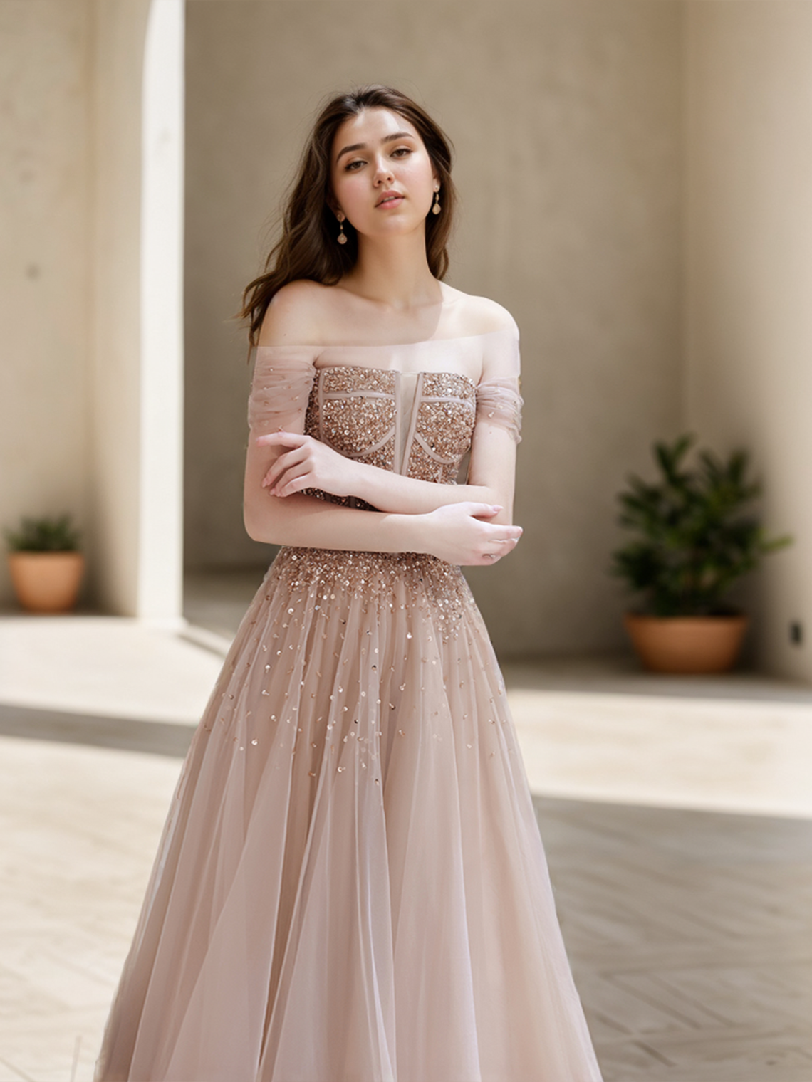  A-Line Prom Dresses Sparkle Evening Dress Luxury Floor Length Beading