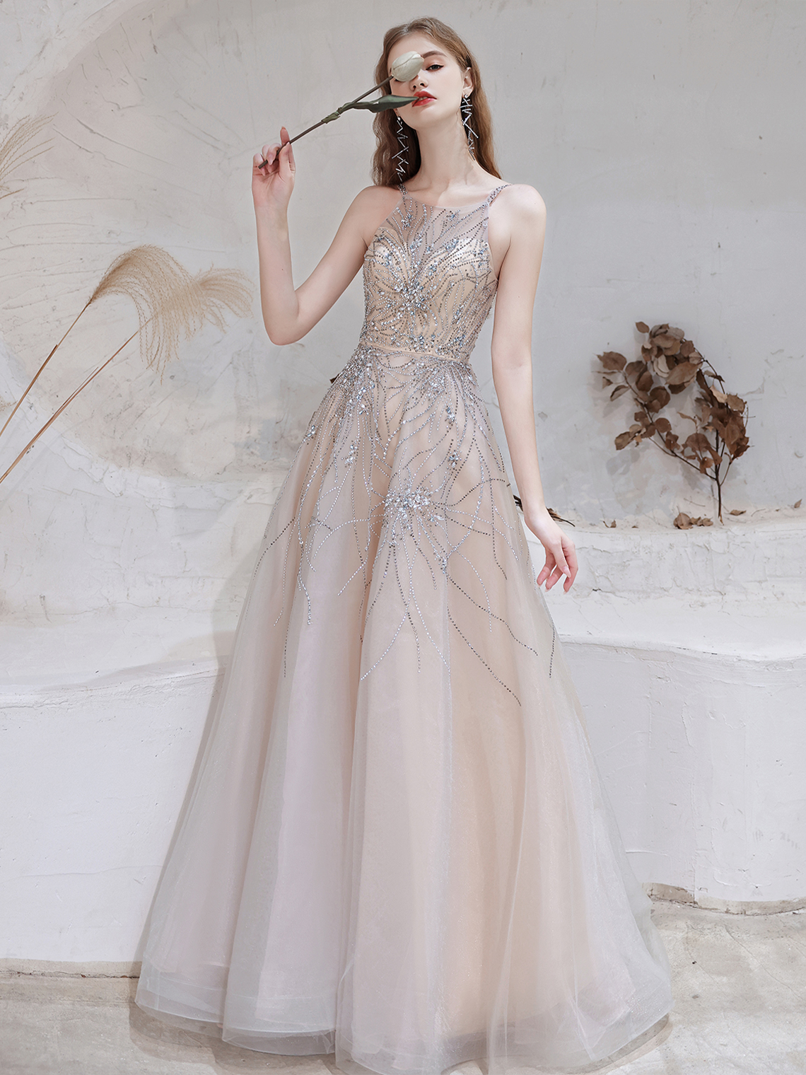 A-Line/Princess Prom Dresses Sparkle Formal Elegant Evening Dress