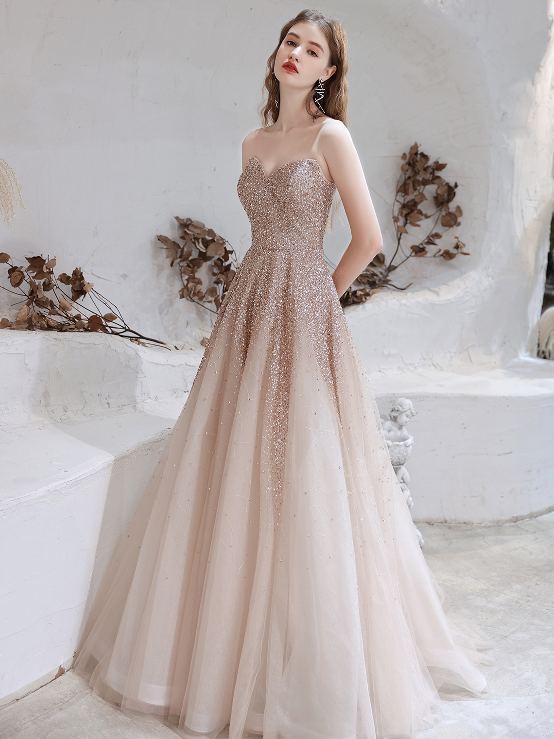 A-Line/Princess Luxury Evening Dresses Prom Gown Sweep / Brush Train