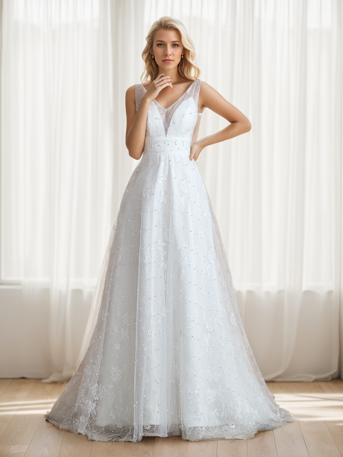 A-Line/Princess Engagement Formal Wedding Dresses Beading Bridal Gowns