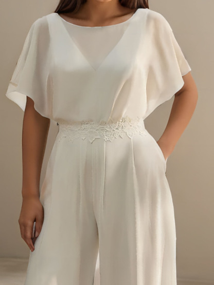 Dresses Sheath/Column Two Piece Jumpsuits V Neck Wedding Dresseseses with Pocket