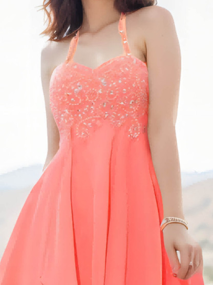 Dress A-Line/Princess Short/Mini Chiffon Halter Cocktail Dress with Beading
