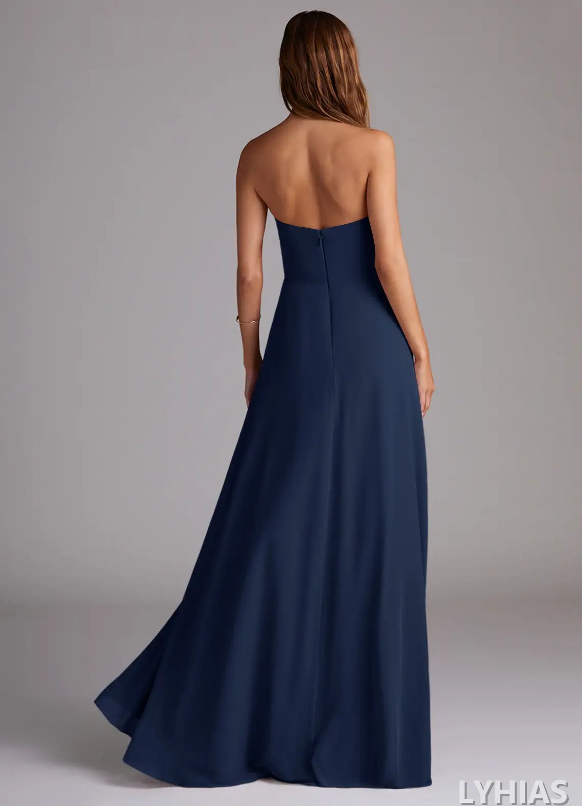 Chiffon Straight Neck A-Line Floor-Length Bridesmaid Dresses with High Slit