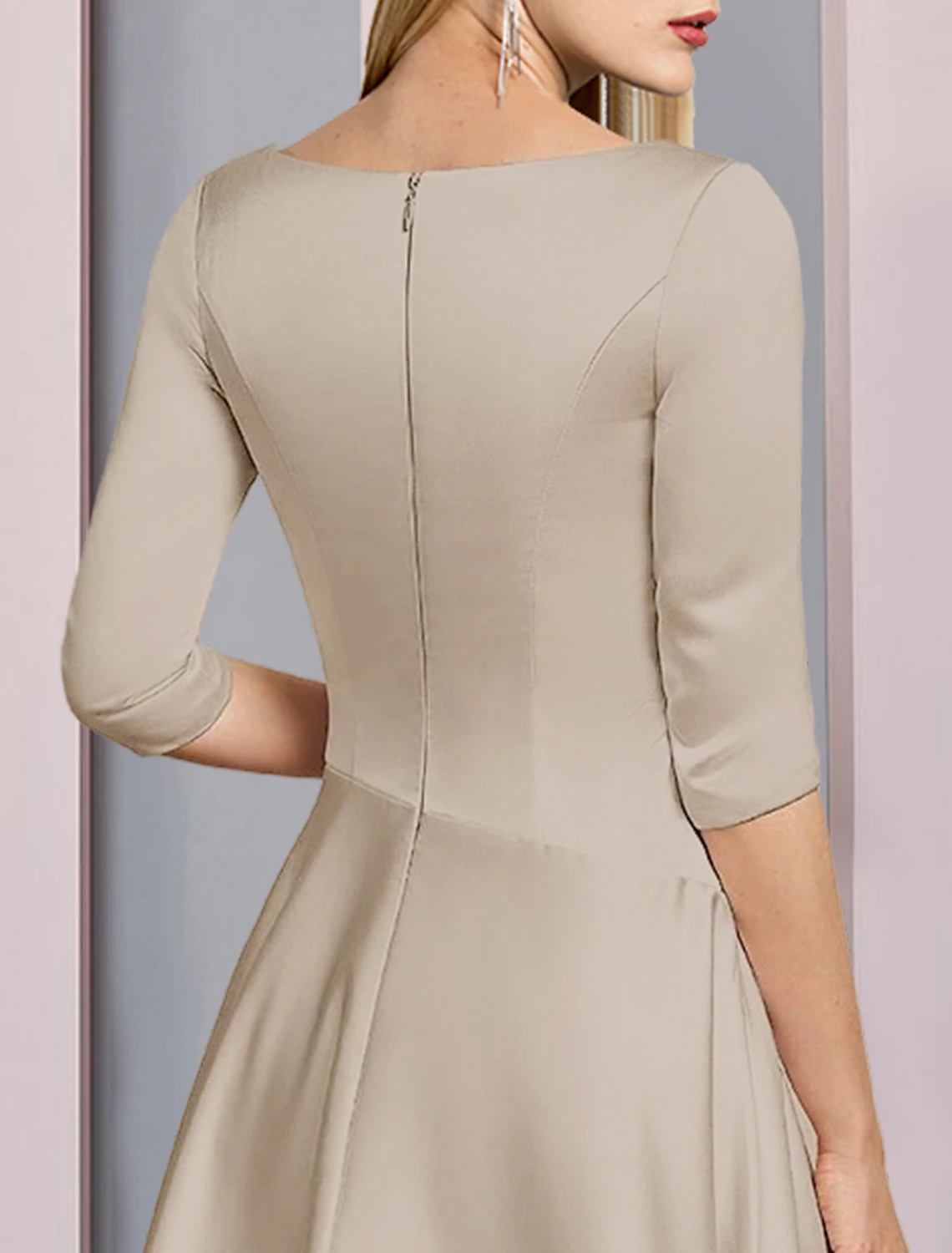 A-Line Mother of the Bride Dress Wedding Guest Elegant Vintage Plus Size V Neck Tea Length Satin 3/4 Length Sleeve Pleats