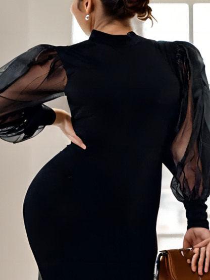 Dress Sheath/Column Sexy Black Cocktail Dress with Splicing Pure Color