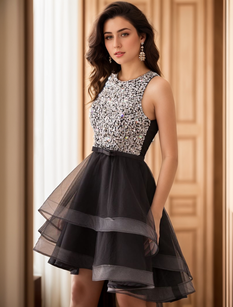 A-Line/Princess Sleeveless Scoop Tea-Length Cocktail Homecoming Party Dress