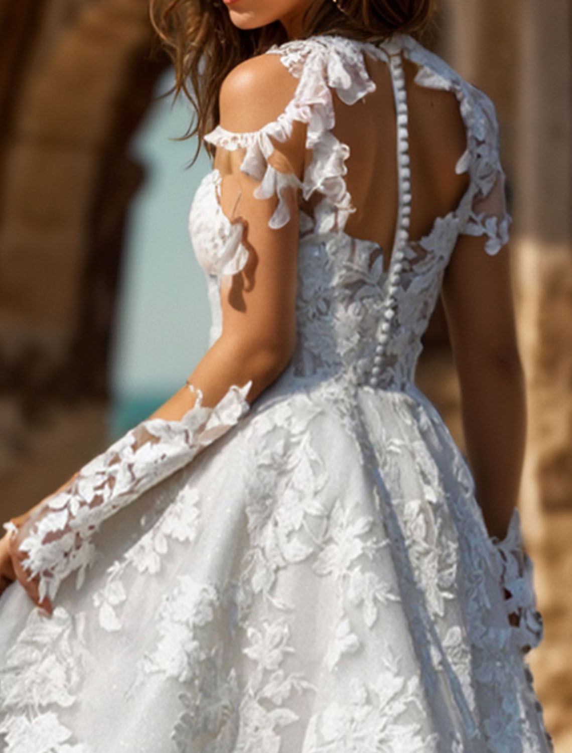 A-Line Short/Mini Illusion Lace Little White Dress Homecoming Dress