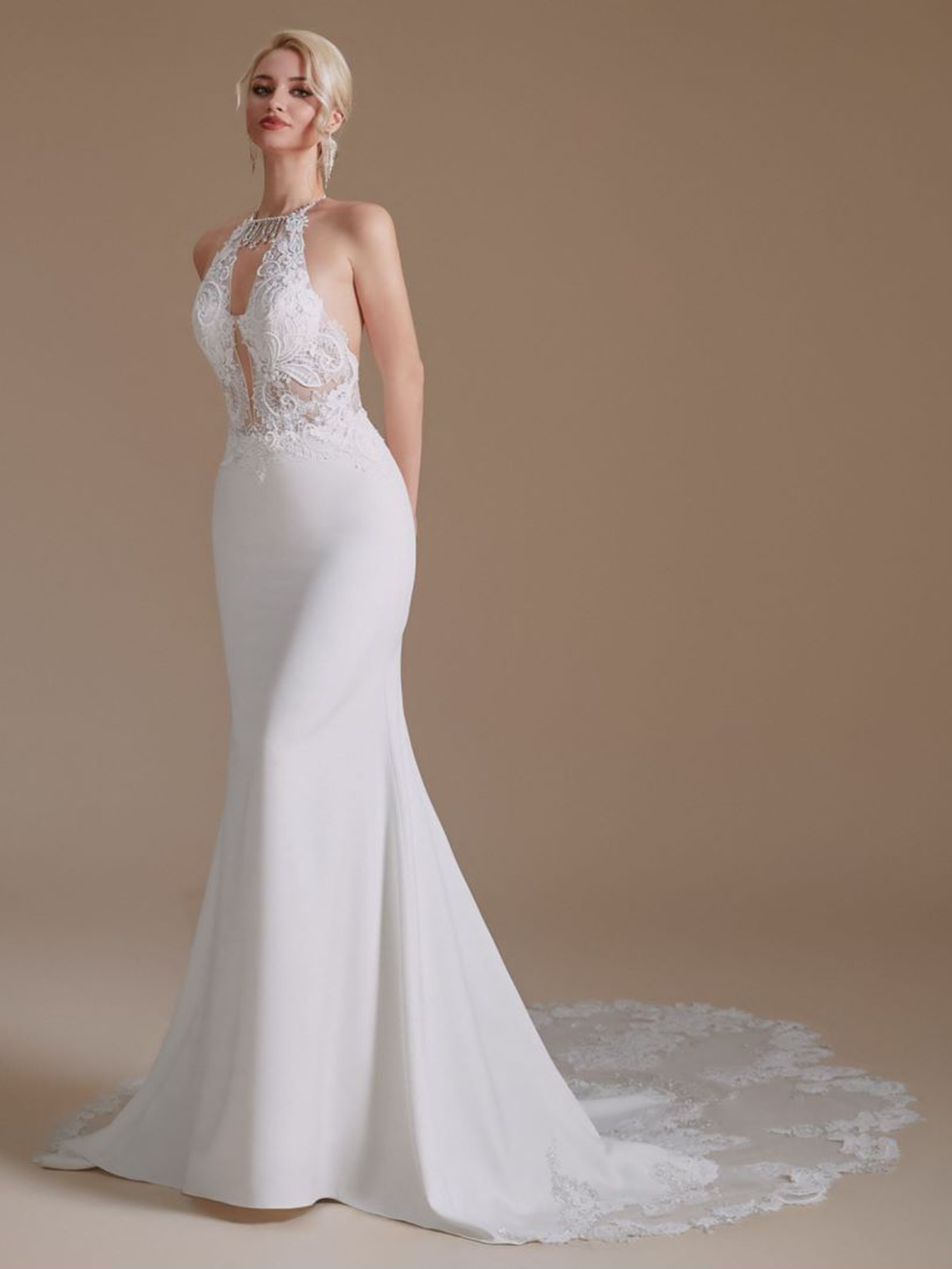 Trumpet/Mermaid Sexy Halter Sleeveless Chapel Train Wedding Dresses