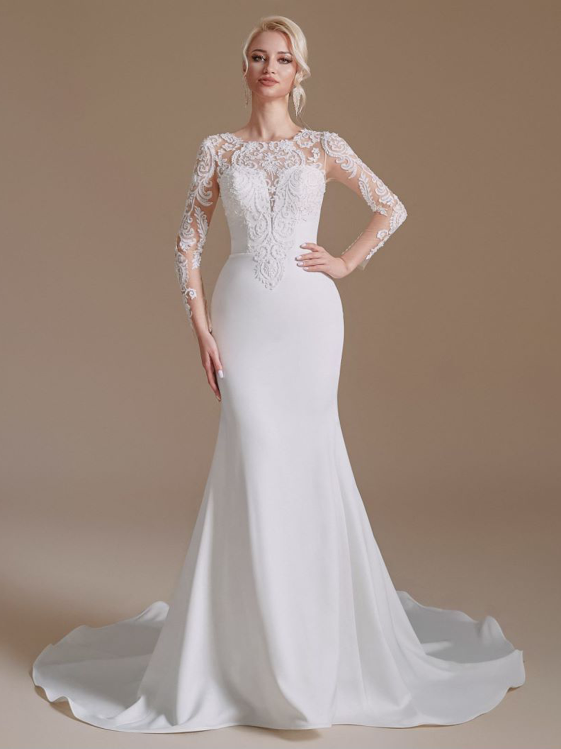 Trumpet/Mermaid Long Sleeve Sweep/BrushTrain Elegant Wedding Dresses