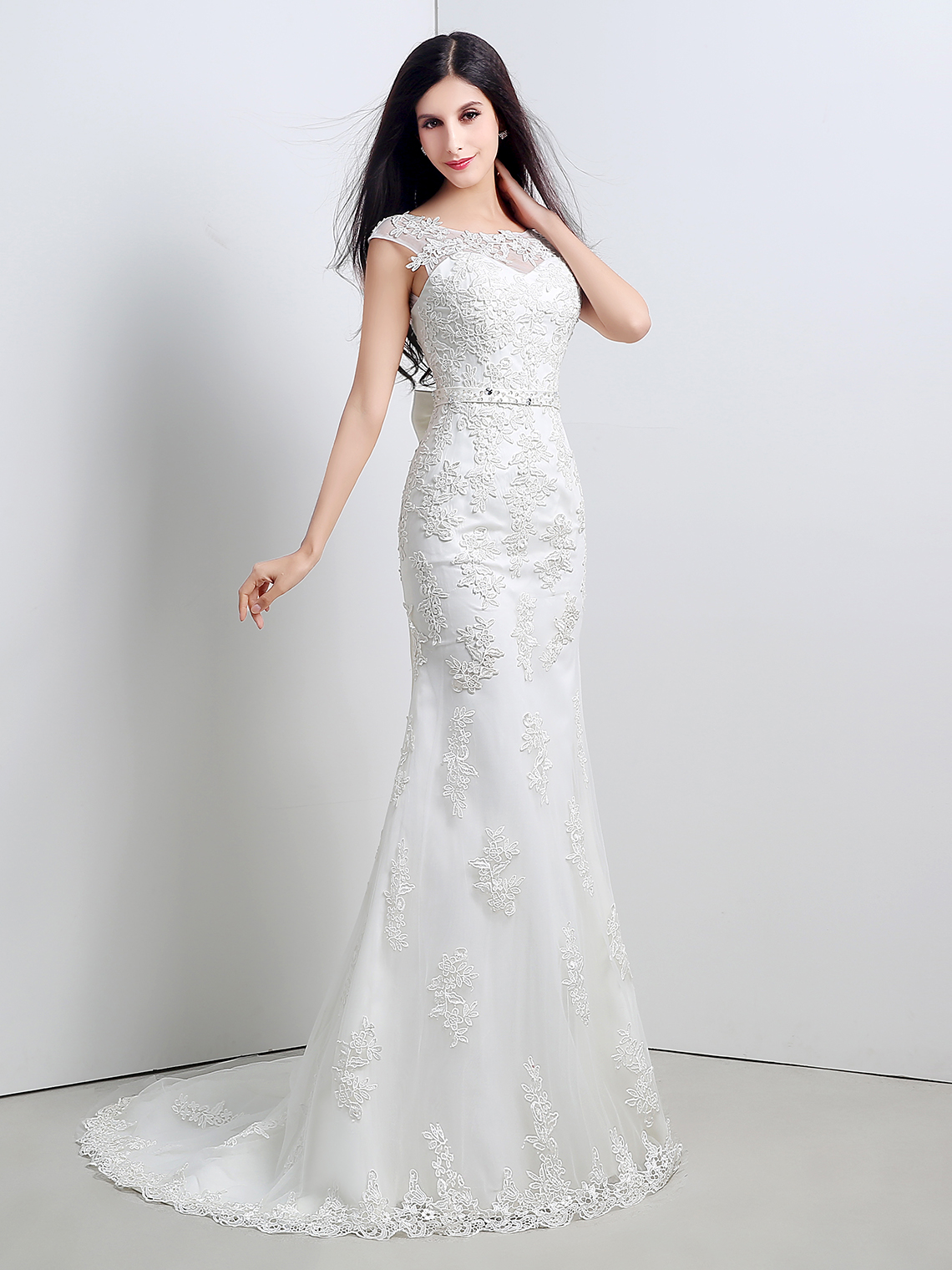 Mermaid/Trumpet Elegant Wedding Dress Illusion Neck Lace with Bow knot