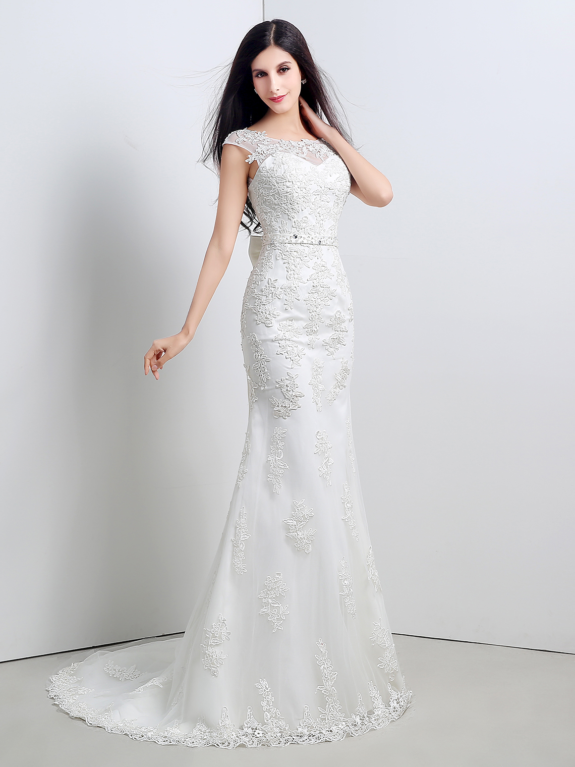 Mermaid/Trumpet Elegant Wedding Dress Illusion Neck Lace with Bow knot