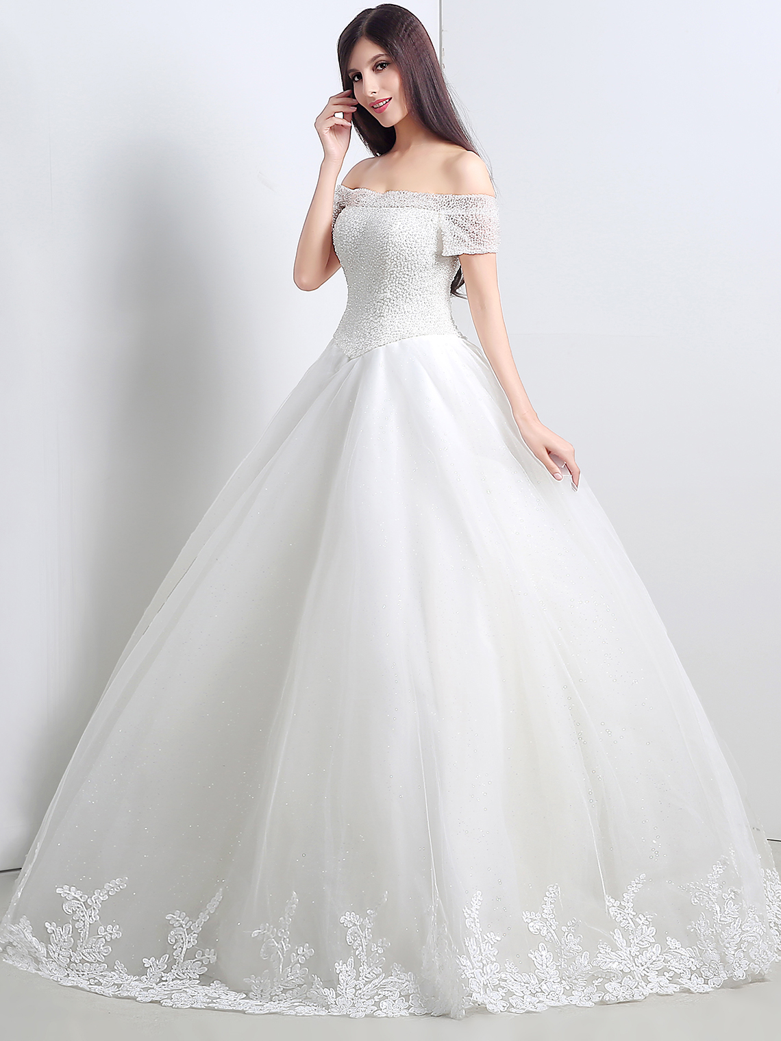 Ball Gown Sexy Formal Wedding Dress Tulle Appliques with Beading
