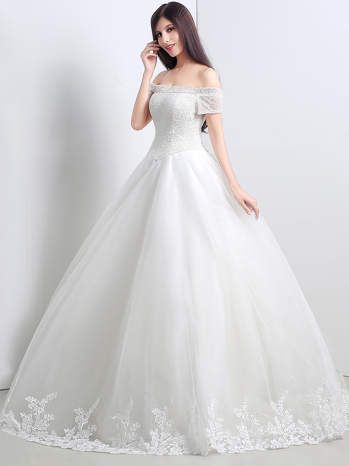 Ball Gown Sexy Formal Wedding Dress Tulle Appliques with Beading