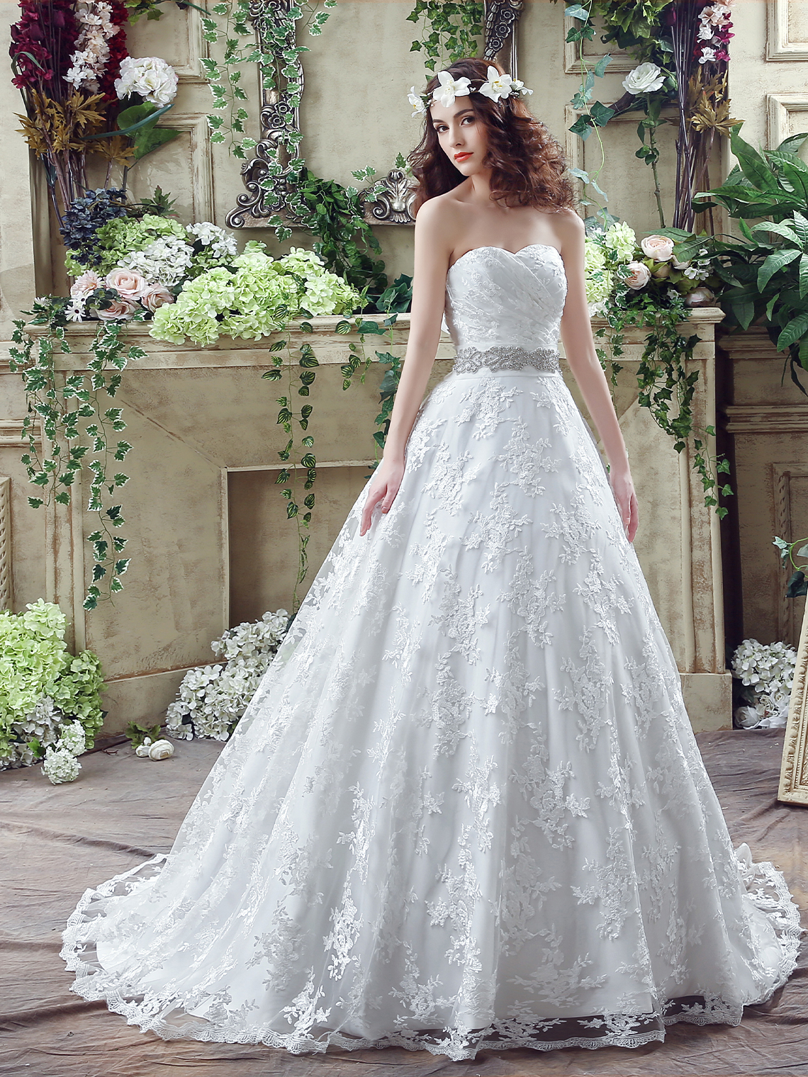 Ball Gown Engagement Elegant Wedding Dress Lace Sequin with Appliques