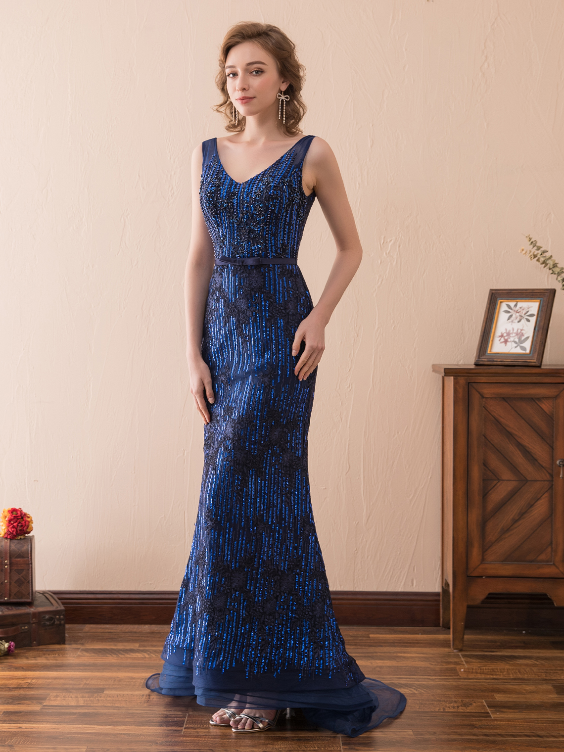 Mermaid/Trumpet Formal Elegant Evening Dress Sequin with Appliques