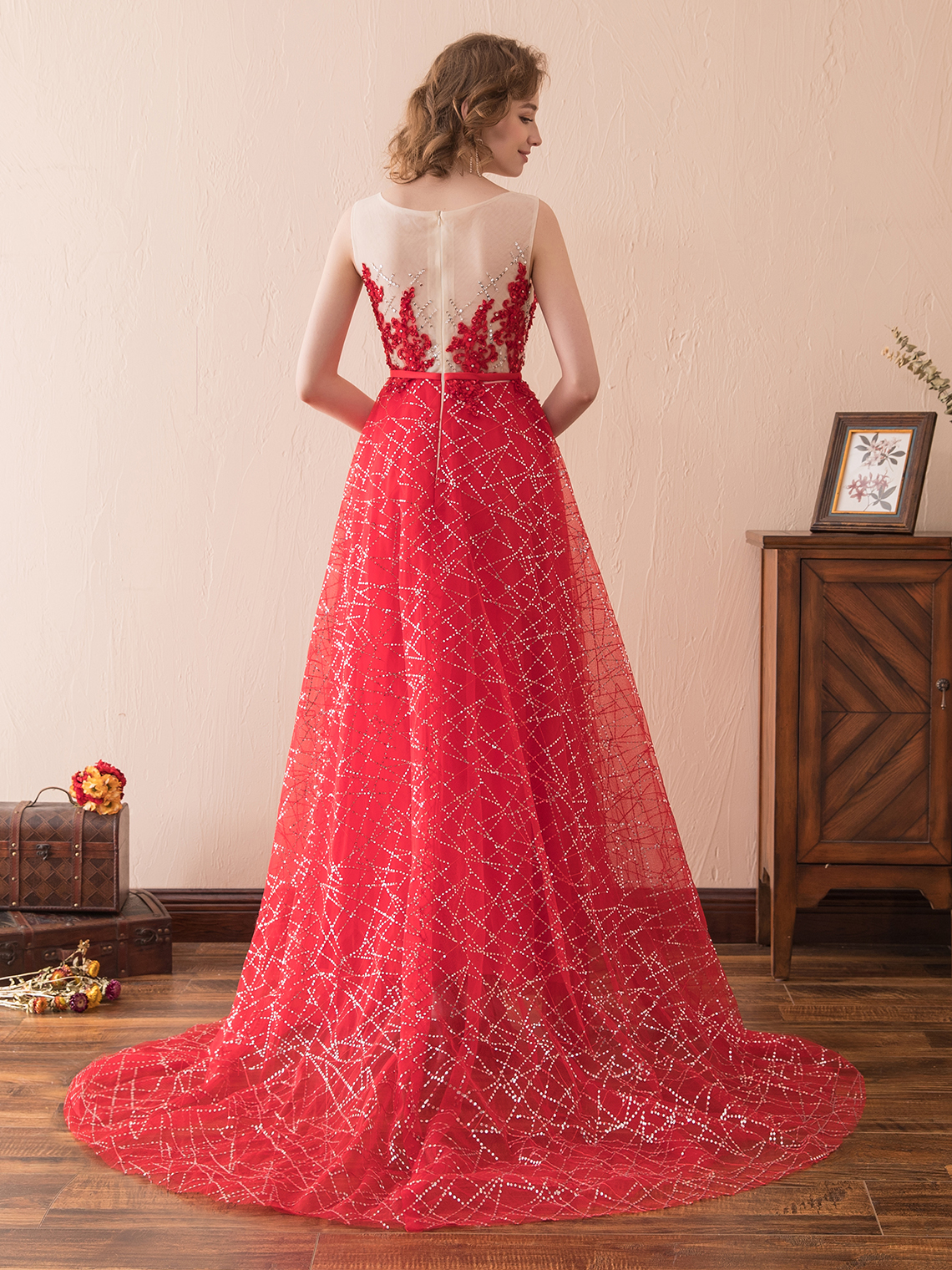 A-Line/Princess Formal Elegant Prom Dress Tulle with Sequin Appliques